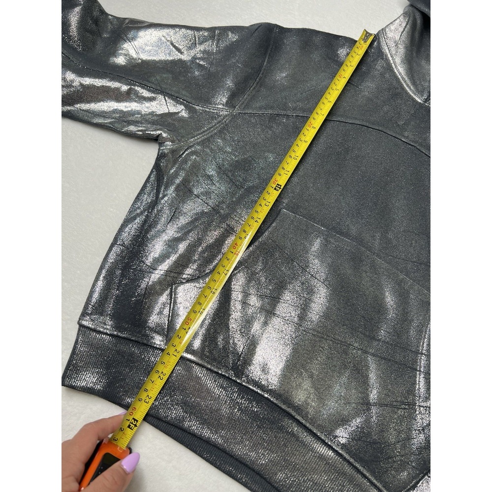 ZARA Womens Girls Metallic Silver Punk Gothic Rock Hoodie‎ Sweatshirt Size S - Picture 14 of 15